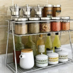 Stainless Steel 2-Tier Kitchen Rack and Organizer Spice Rack and Container Organizer, Utensils Dishes Spices Jar holder rack and cup and glass holder (2 Layer Spice Rack) Sliver