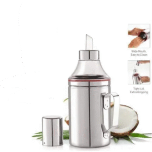 Stainless Steel (with Handle) 1000 ml Cooking Oil Dispenser Oil Nozzle Dropper Container, Dust & Leak Proof Oil Bottle Pourer with Handle, Oil Pot, Vinegar Dispenser (Silver) (Pcs of 1)