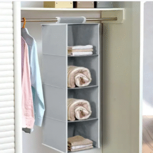 National Mall Non Woven Hanging 4 Shelf/Compartment Clothes Storage Wardrobe Organizer - Gray| Pack of 1 | Non Woven Fabric + Engineered Wood Inside