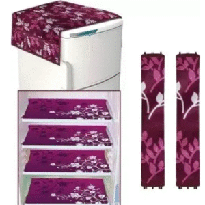 Refrigerator Combo of Exclusive Decorative 1 Fridge TOP Cover, 2 Handle cover 4 Fridge MATS(7 PCS Set) Brown