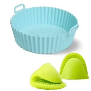 Air Fryer Reusable Silicone Pot with 2 Heat-Proof Gloves, Non-Stick Round Silicone Air Fryer Liners with Ear Handles, Air Fryer Accessories (MULTICOLOUR)