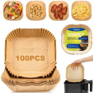 Air Fryer Liners 100 Count Food-Grade BPA Free 7.9 in Square Air Fryer Paper for 5 to 8 litres Oil-Free Fryers - Ideal for Healthy Cooking I Heat Resistance (100 Square Paper)