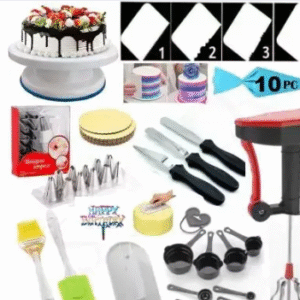 Cake Combo, Baking Tools, Cake Making Supplies, Cake Baking Supply, Cake Sets, Cake Combo Sets Icing set ,Turntable, Nozzle Set, scrapers, Blender, Smoother, knife set, spatula, measuring cup for Cake Decoration, Cake Tools, Kitchen Tool Set , cake base board , Icing set . Multicolor