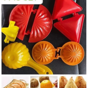 Plastic Gujiya Modak Samosa Kachori Making Mould Set with Ladoo Mould modak mould Spoon Combo Pack Kitchen Tool Pie Maker Multicolor Ghughra Samosa karanji Gujiya Mould Dough Press Maker Mold Machine for Kitchen(4 PCS)