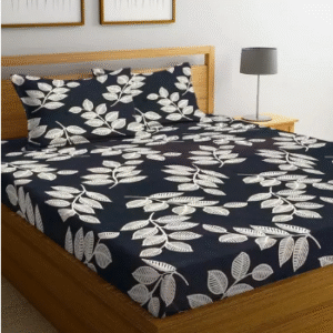 "Luxury Cotton Printed Double Bed Bedsheet Set | Soft & Breathable King Size Bedsheet with 2 Pillow Covers | Stylish Leaf Design for Bedroom Décor"