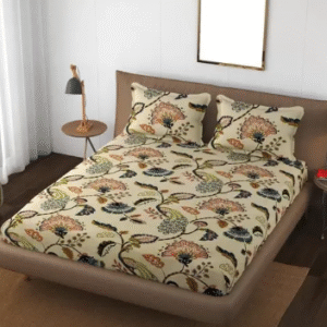Fitted Cotton king size bedsheet with elastic and 2 pillow covers