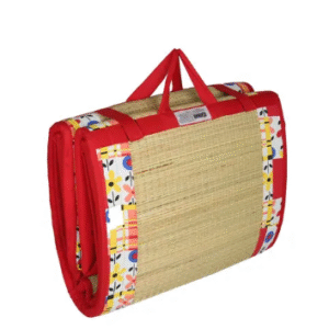 Foldable Mat 4 X 6 ft Korai River Grass chatai Red Cotton Fabric with 15MM Soft Foam Comfort Cushion Floormats & Dhurries