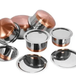 Stainless Steel Copper Bottom Handi Set of 5 Piece/Tope/Stainless Steel Utensils/Tapeli/Tapela/Tea Milk Pot Pan Size: 500ml,900ml,1300ml,1700ml,2100ml (Stainless Steel Tope with Lids)(Best Quality)
