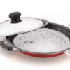2.6mm Appachetty Non-Stick appam Pan with Steel Lid, Red/Black, 23cm, Gas Compatible only Kadhai & Woks