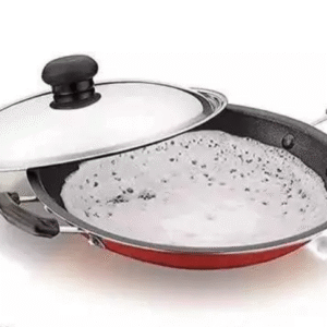 2.6mm Appachetty Non-Stick appam Pan with Steel Lid, Red/Black, 23cm, Gas Compatible only Kadhai & Woks