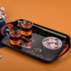 Serving Tray Set of 3 Pcs with Rectangular Shape and Printed Design, Pack of 3 Tray Set -(Large, Medium and Small (Black)