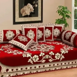 Chenille attractive designer Diwan set which contain 1 bedsheet , 2 bolster with 5 cushion cover