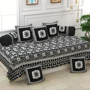 Royal Look Acrylic Diwan cover Set with Heavy Fabric 500 TC Floral Design Diwan Cover set -| Set of 8 Piece |