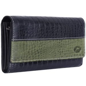Delfin Genuine Leather wallet for Women | Ladies Wallet (Black & Green)