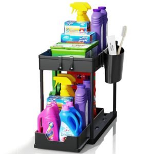 Allkartz Plastic Kitchen Shelves for Storage - Multipurpose Cabinet Organizer for Under Sink, Bathroom - Accessories Rack Organizers, Large