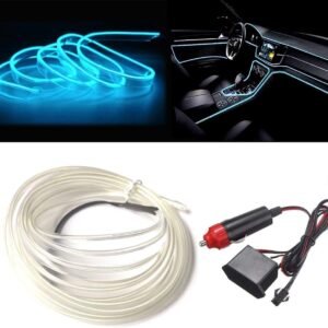Automaze El Wire, 5M Neon Lights 5V with Fuse Protection for Car Interior Decoration ( Ice Blue )
