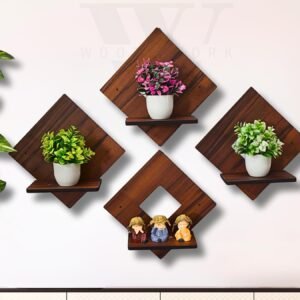 Woozy Work Solid Wooden Tree Wall Shelf Hanging Shelves Wall Art Stylish Home & Office Decor Engineered Wood Wall Storage Mounted Display Shelf Living Room (Style 3) - Engineered Wood, Brown