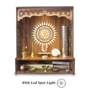 Heartily® Shree Beautiful Wooden Pooja Stand for Home Mandir for Home Temple for Home and Office Puja Mandir for Home and Office Wall with LED Spot Light Product (H- 18, L- 16, W-8.75 Inch)