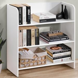 ABOUT SPACE Engineered Wood Bookcase with 3 Tier Books Storage Organizer for Kids Multipurpose Shelves for Home, Office, School, Study Room Open Display & Utility (White - L 62.5 x B 23.5 x H 80 cm)