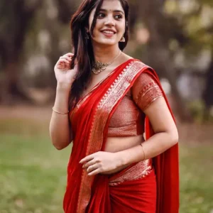 Women's Kanjivaram Soft Banarasi Silk Saree With Blouse Piece Red
