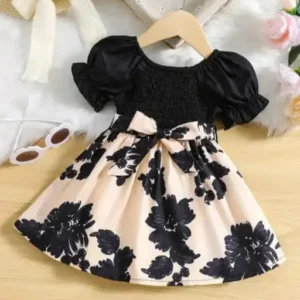 Baby Girls' Summer Short Sleeve Flower Print Tunic Casual & Elegant Dress