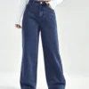 Cotton Darkblue Wideleg Women Straight Jeans