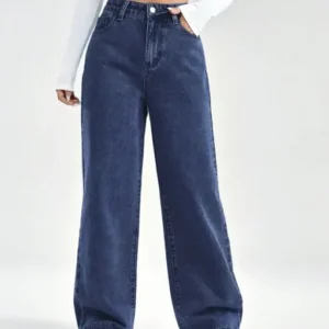 Cotton Darkblue Wideleg Women Straight Jeans
