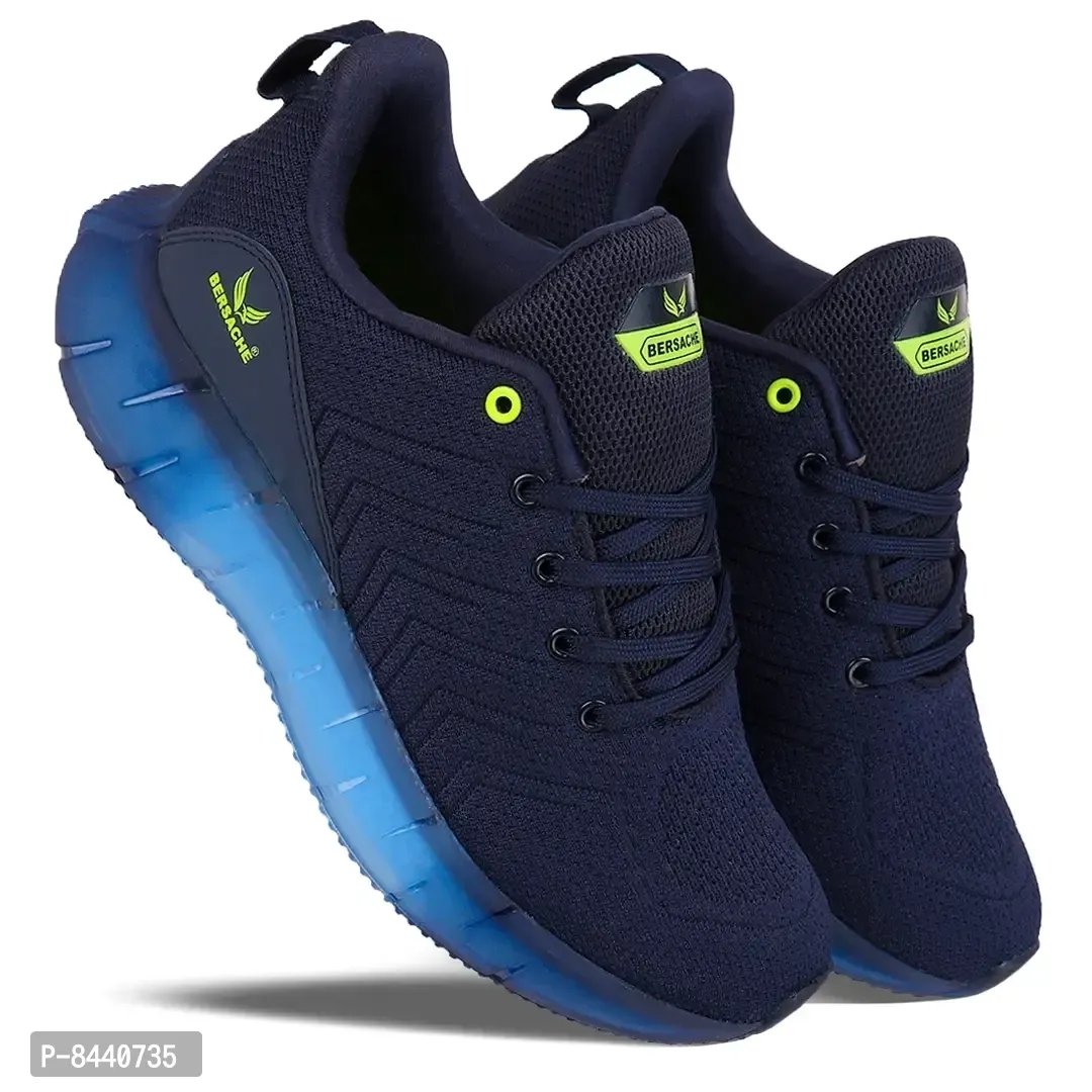 trendy fabric navy blue running walking gym and hiking sports shoes for men