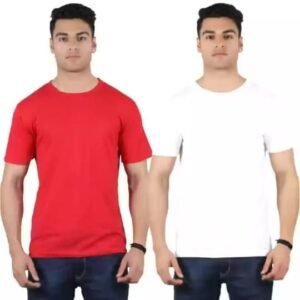 Red & White Men’s Solid Round Neck T-Shirt