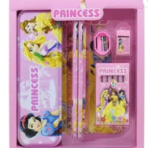 Princess Stationery Kit Set for Girls – 6 in 1 Cartoon School Items for Kids Geometry Box (Pink)