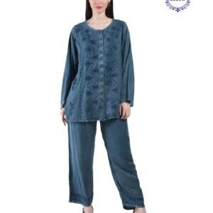 Denim Blue Embroidered Co-ord Set.