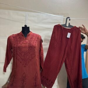 Rust Red Embroidered Co-ord Set.