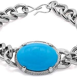ONE MY CHOICE Slvr Chain Bracelet with Oval Turquoise Stone, Silver Curb Link Design