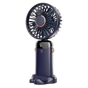 Multifunctional Handheld Fan with Digital Display – Rechargeable USB Mini Fan with 5-Speed – Silent, Portable Desk Fan for Makeup Girl Women Travel, Office, Home – Personal Cooling Fan, Blue