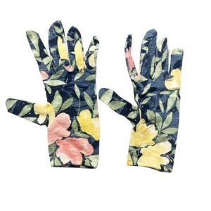 ONE MY CHOICE Floral Print Garden Gloves, Navy Blue with Yellow and Pink Flowers, Lightweight Cotton (pack of 2)