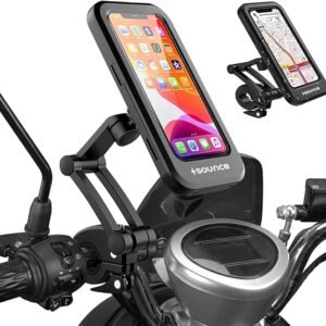 Bike Phone Mount Waterproof Cell Phone Holder 360 Rotation Motorcycle Smartphone Case Universal Bicycle Handlebar Sensitive Touch Screen Fit Below 4-7.2 Inches Smartphone (Black)