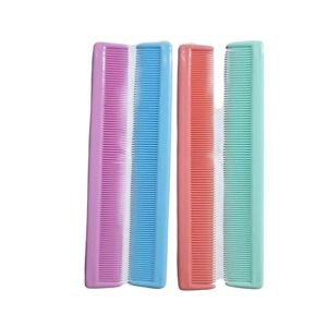 Plastic Hair Combs Set, Fine Tooth Detangling Combs, 4 Pastel Colors - Purple, Blue, Coral, Pink (Multicolours)