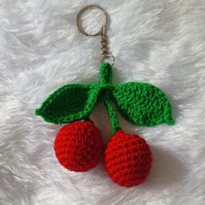 Handmade Crochet Cherry Keychain – Cute Fruit Charm with Double Cherries