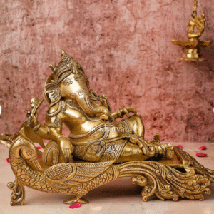 Ganesha resting on peacock couch