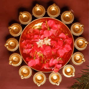 Large Metal Urli with Diya | Elegant Decorative Bowl for Home and Festive Decor
