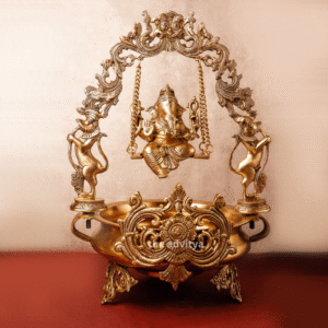 Brass Decorative Lord Ganesha on Swing with Brass Urli | Festive Home Decor