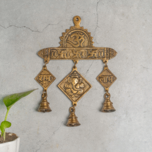 Lord Ganesha Wall Hanging With Om Subh Labh And Brass Bells