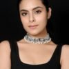 Blue Bloom Choker Necklace with Onyx Stones and Shell Pearls