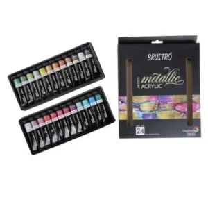 Brustro Artists’ Metallic Acrylic Paint Set | 24 Vibrant Shades x 12ml Tubes – High Shimmer & Professional Quality