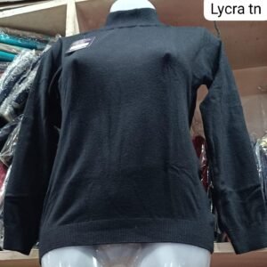 Womens High-Neck Lycra Solid Black Top