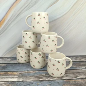 Dpaara Hand-Painted Cherry Ceramic Coffee Mugs (Set of 6)