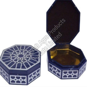 Blue Print Hex Wooden Box