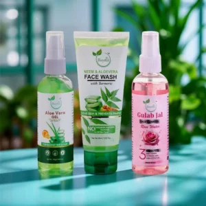 BAYELA Aloe Vera Gel | Rose Water | Neem Aloe Vera With Turmeric Facewash (100ML Each)