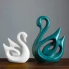 Dpaara Abstract Ceramic Swan Sculptures (White & Teal)