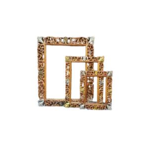 Designer Carved Mango Wood Mirror Frames - 24x18x2 Inches | Premium Quality, Full Polished Finish, Customizable Square Design, Set Of 3 Pieces
